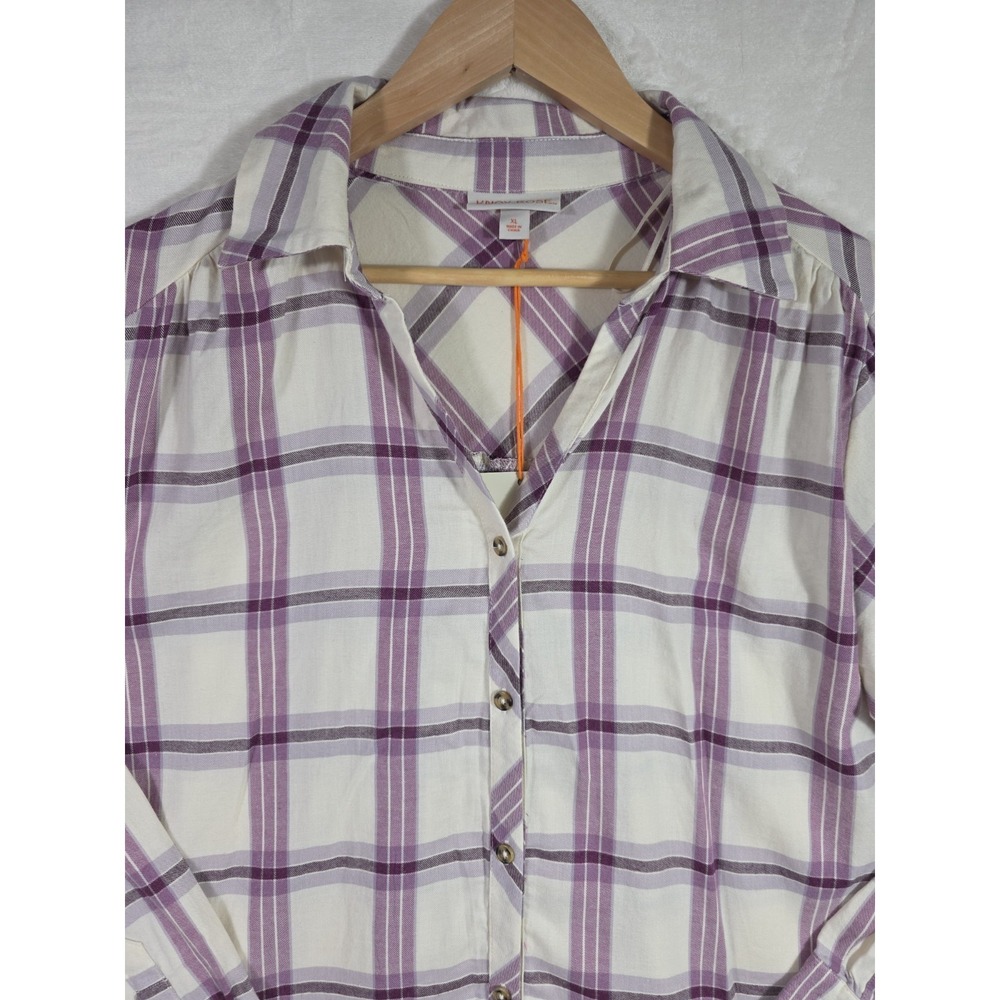 Knox Rose Plaid Button Front Shirt Long Sleeve White Purple Women's XL - Picture 3 of 11